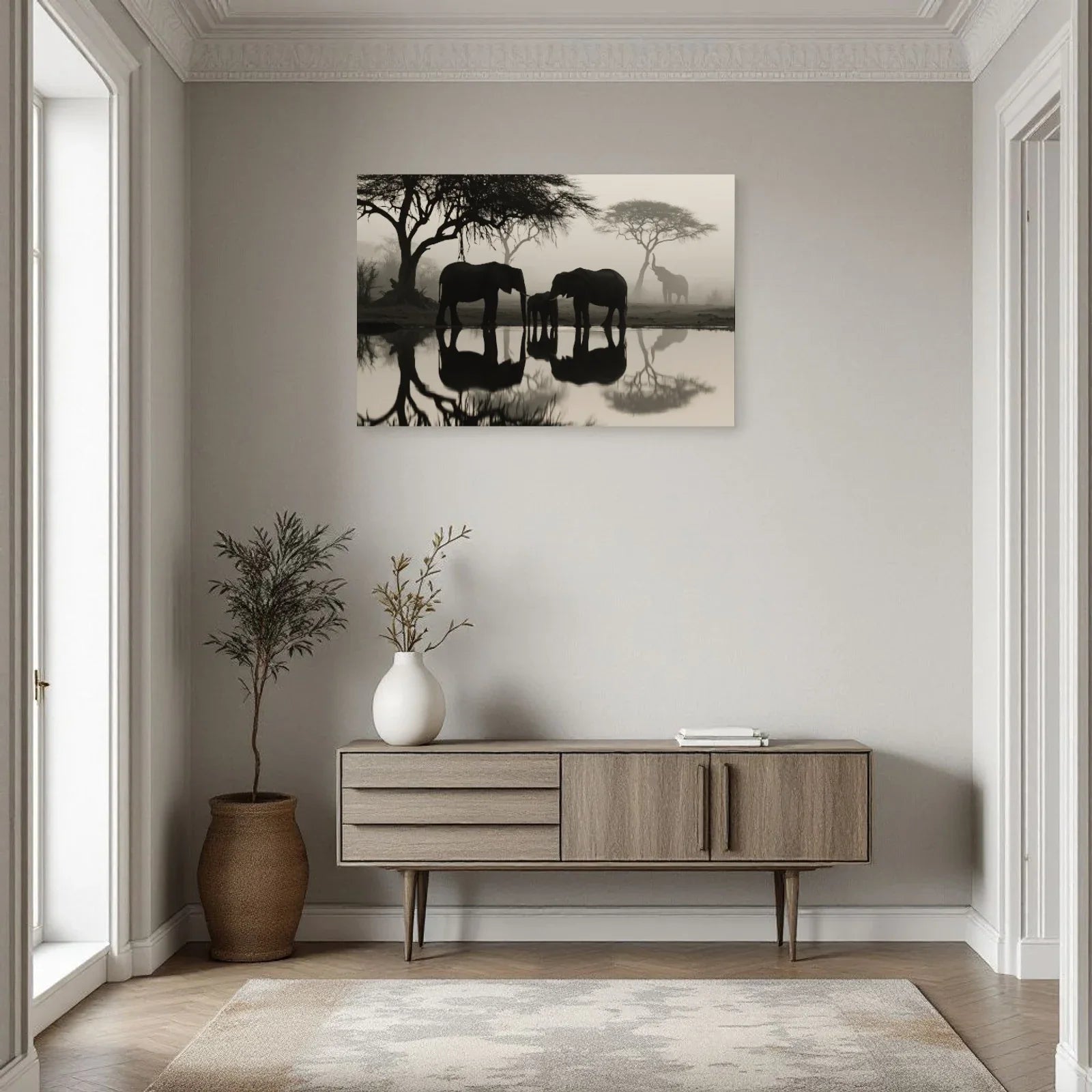Tableau Éléphants Point d Eau dans une entrée ou un couloir - Art Virtuoso