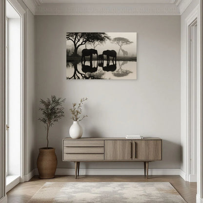 Tableau Éléphants Point d Eau dans une entrée ou un couloir - Art Virtuoso