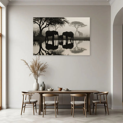 Tableau Éléphants Point d Eau dans une salle à manger - Art Virtuoso