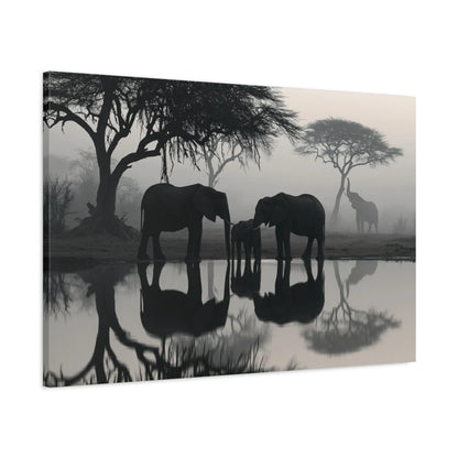 Tableau Éléphants Point d Eau - toile 3D avec bords imprimés - Art Virtuoso