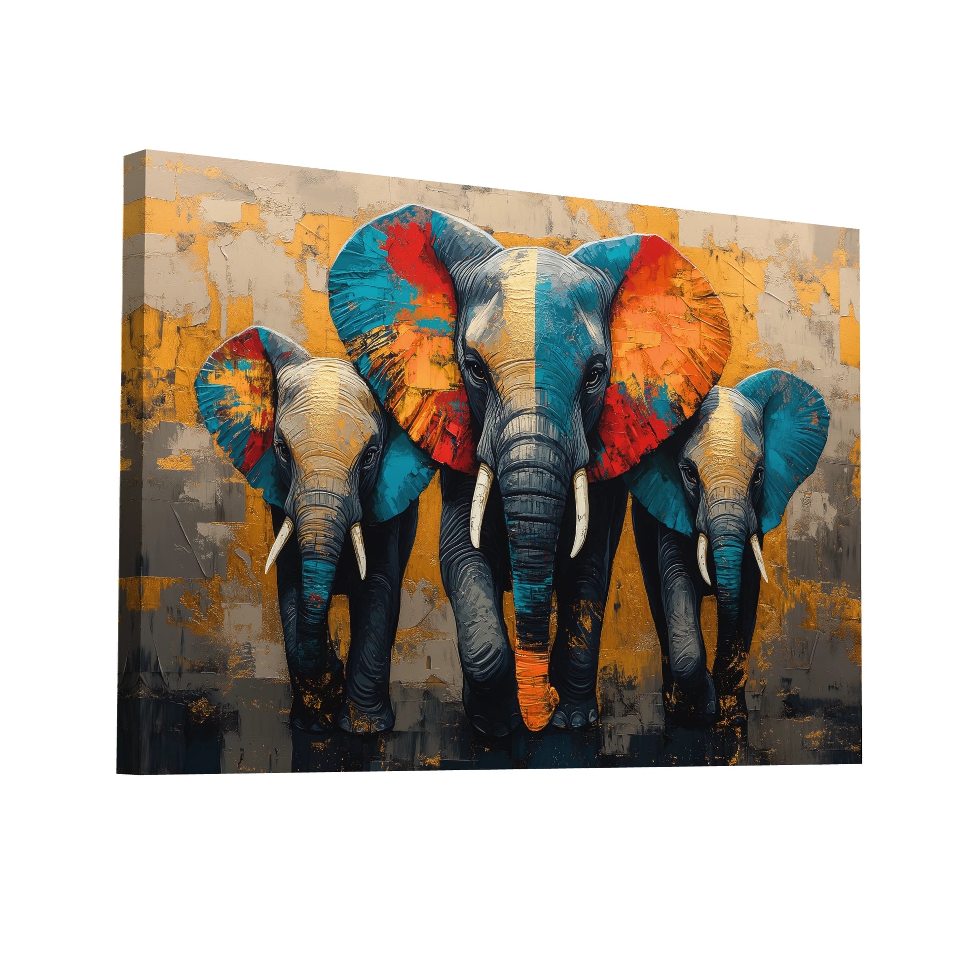 Product Hero 3D WebP Tableau Elephants - Trio Majestueux - Art Virtuoso