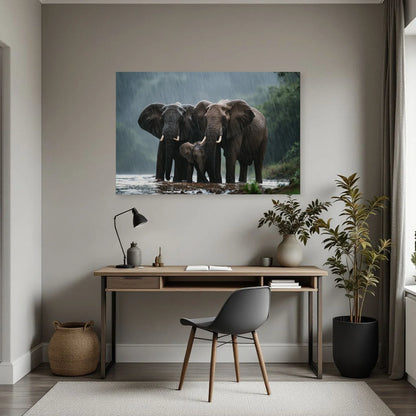 Tableau Éléphants sous la Pluie dans un bureau - Art Virtuoso