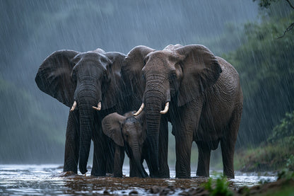 Tableau Éléphants sous la Pluie - impression sur toile, format S