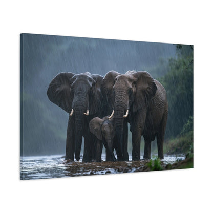 Tableau Éléphants sous la Pluie - toile 3D avec bords imprimés - Art Virtuoso
