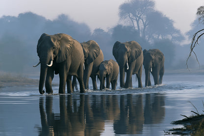 Tableau Éléphants Traversée Riviere - impression sur toile, format M