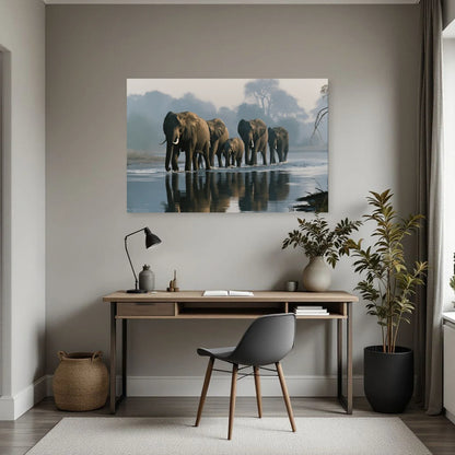 Tableau Éléphants Traversée Riviere dans un bureau - Art Virtuoso