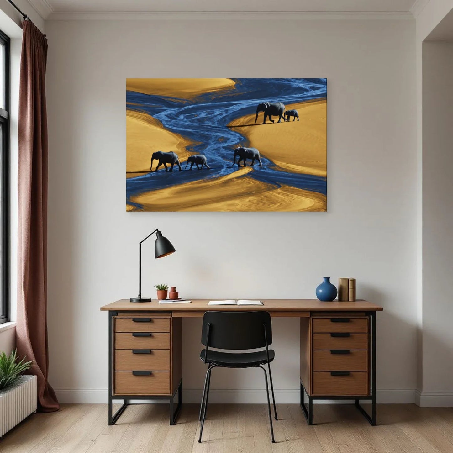 Tableau Éléphants Vue Aérienne dans un bureau - Art Virtuoso
