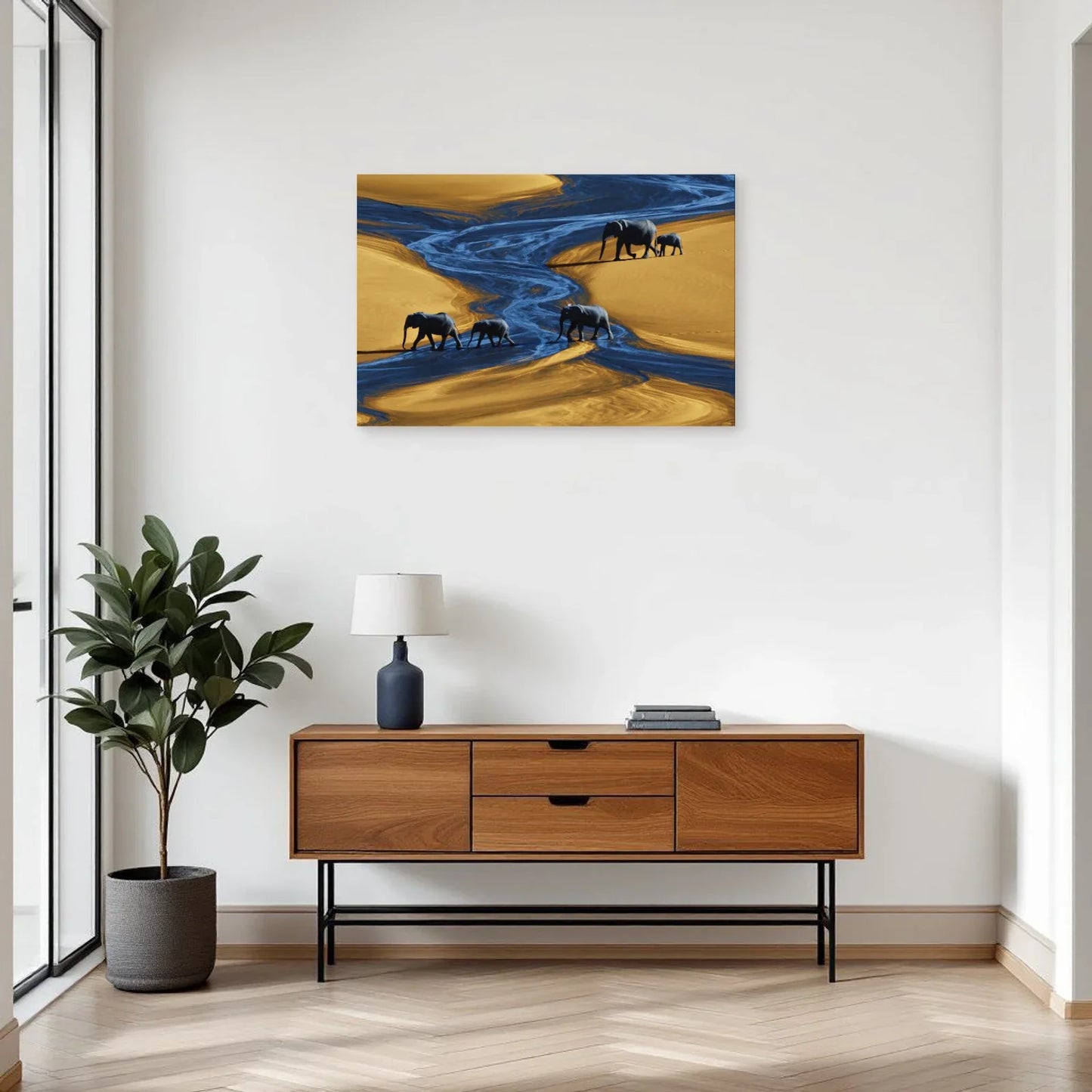 Tableau Éléphants Vue Aérienne dans une entrée ou un couloir - Art Virtuoso