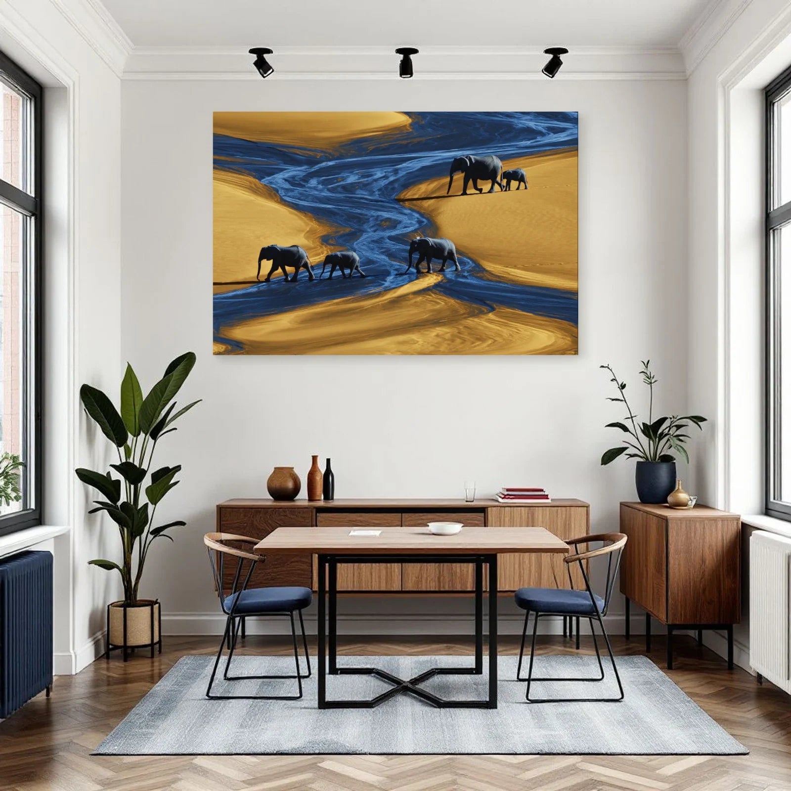 Tableau Éléphants Vue Aérienne dans une salle à manger - Art Virtuoso