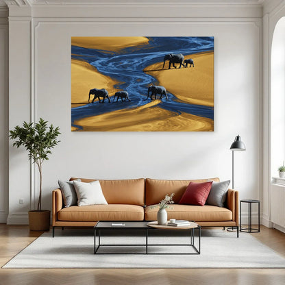Tableau Éléphants Vue Aérienne dans un salon - Art Virtuoso