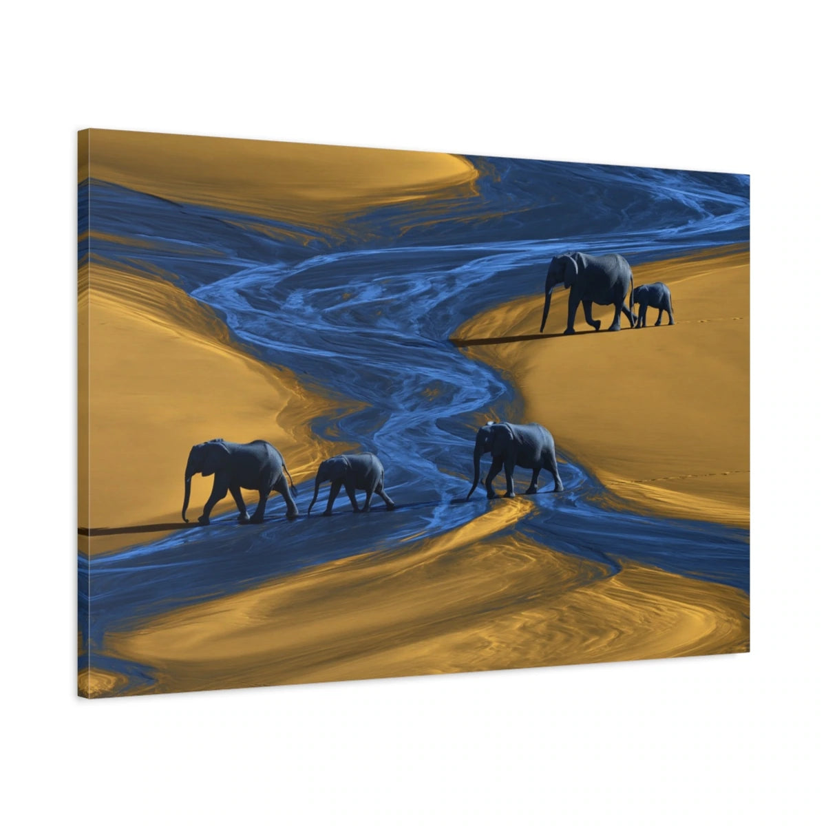 Tableau Éléphants Vue Aérienne - toile 3D avec bords imprimés - Art Virtuoso