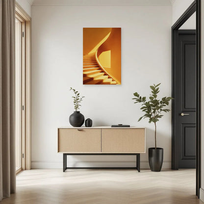 Tableau vertical escalier jaune placé dans une entrée étroite et lumineuse par Art Virtuoso