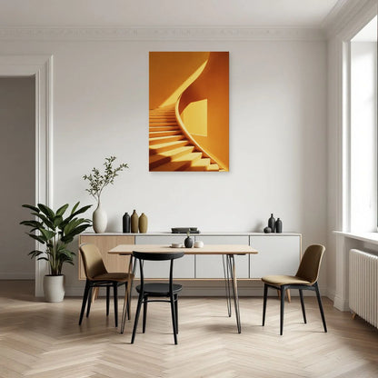 Composition verticale jaune aux marches courbes présentée dans une cuisine moderne par Art Virtuoso