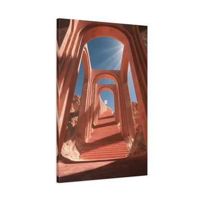 Tableau Escalier Rose Surréaliste, vue latérale de la toile avec bords imprimés - Art Virtuoso