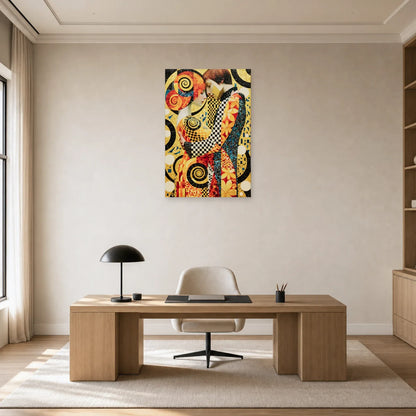 Étreinte aux spirales et damiers installée dans un bureau