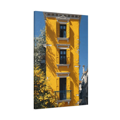 Tableau Façade Jaune Méditerranéenne - toile 3D avec bords imprimés - Art Virtuoso