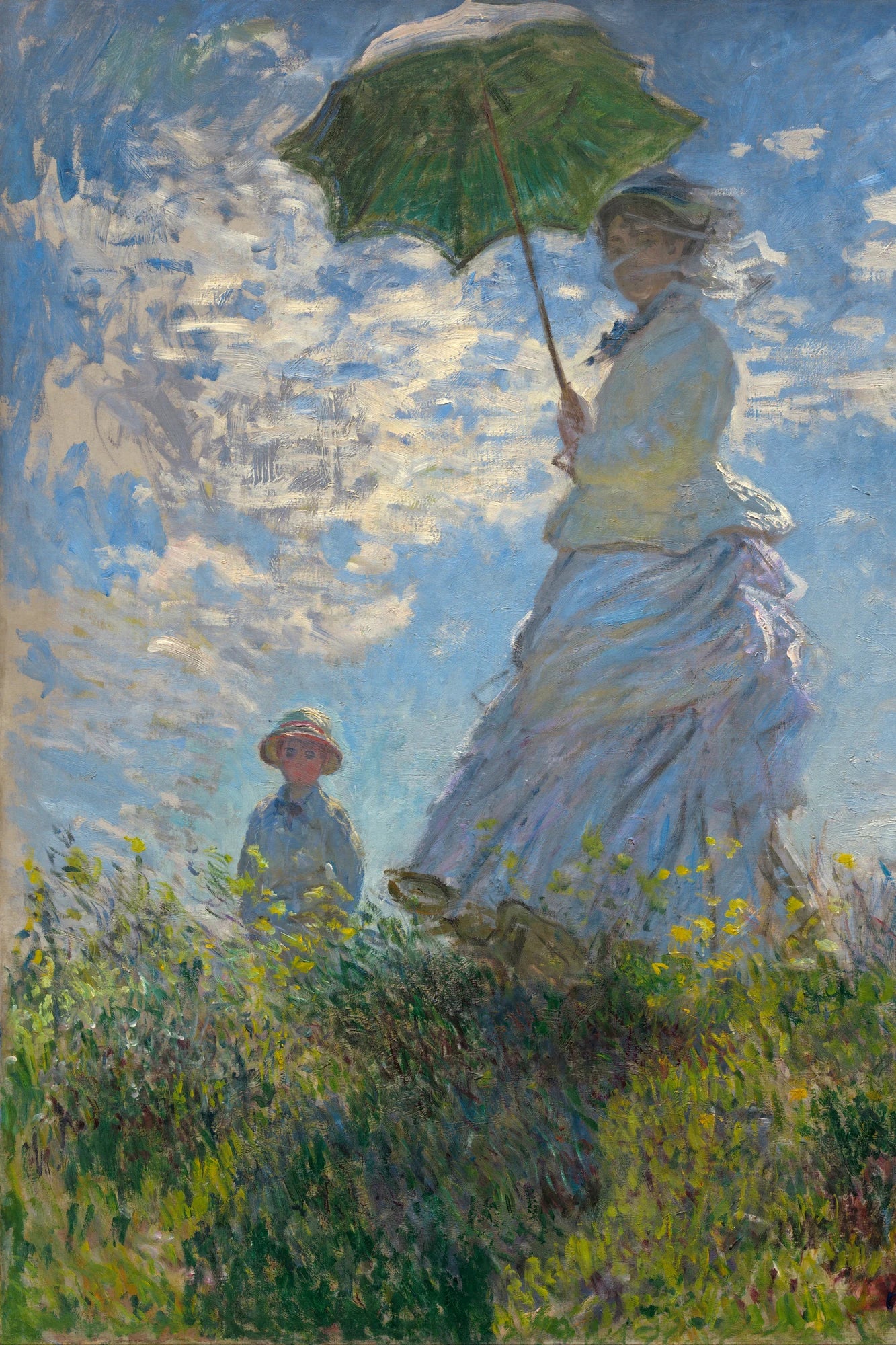 Femme à l’ombrelle devant un ciel bleu en mouvement, taille M