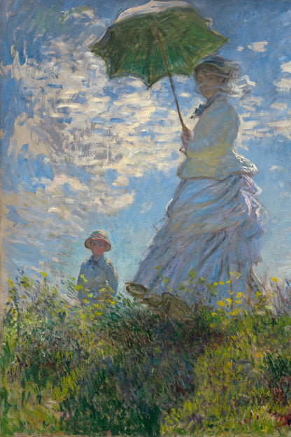Femme à l’ombrelle devant un ciel bleu en mouvement, taille M