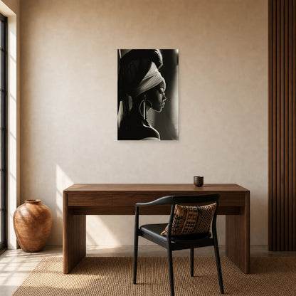 Tableau Femme Africaine Noir Blanc Profil dans un bureau - Art Virtuoso