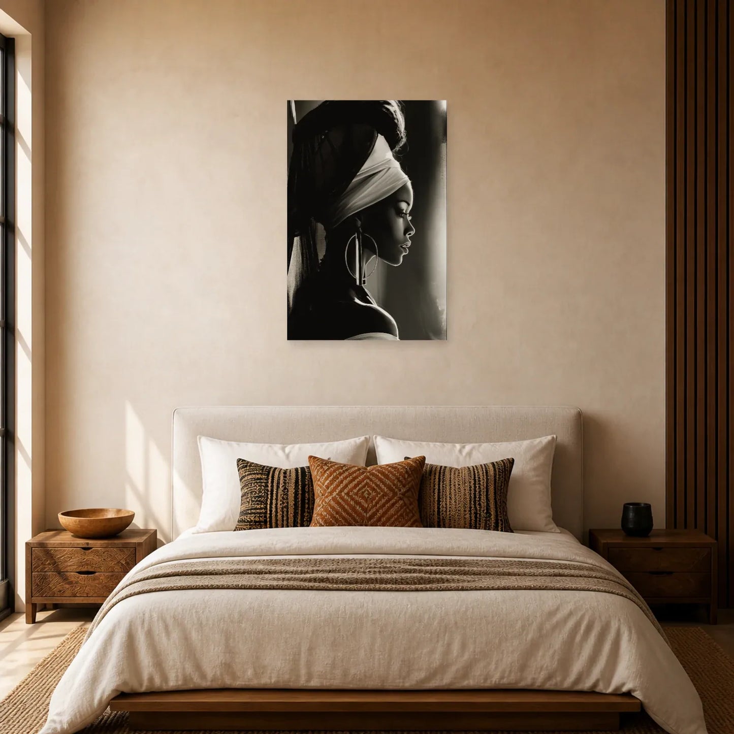 Tableau Femme Africaine Noir Blanc Profil dans une chambre - Art Virtuoso