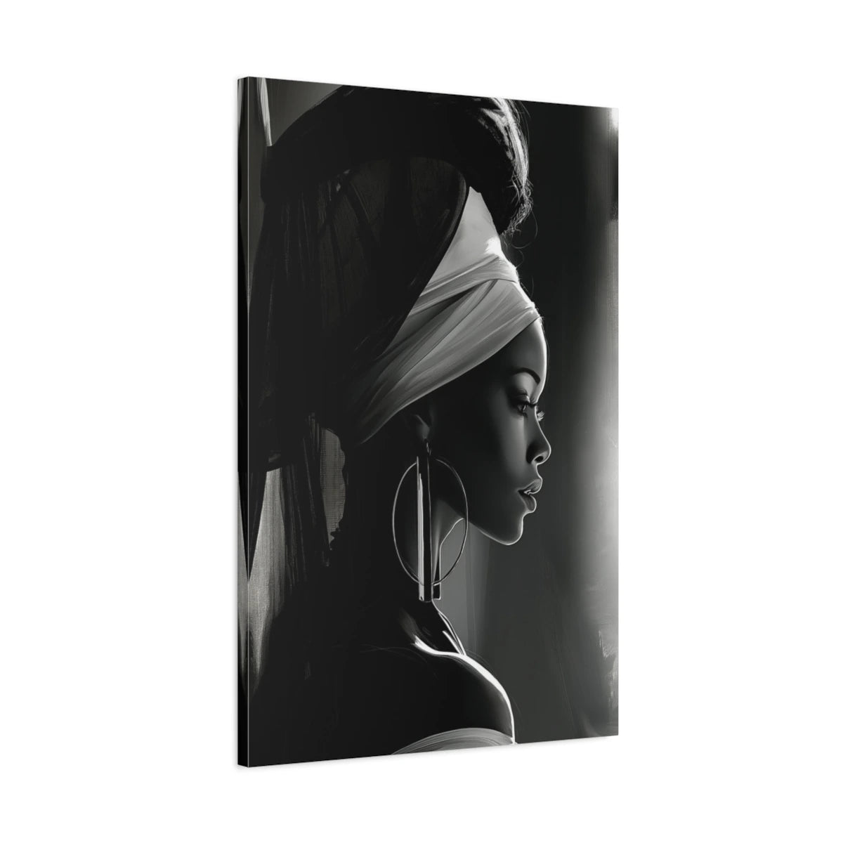 Tableau Femme Africaine Noir Blanc Profil - toile 3D avec bords imprimés - Art Virtuoso