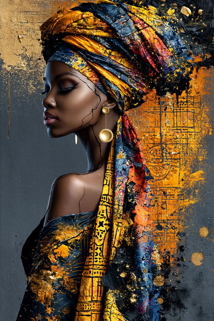 Tableau Femme Africaine de Profil - Éclat d’Ocre - format M - Art Virtuoso