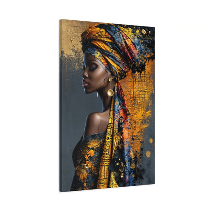Tableau Femme Africaine de Profil - Éclat d’Ocre - toile 3D avec bords imprimés - Art Virtuoso
