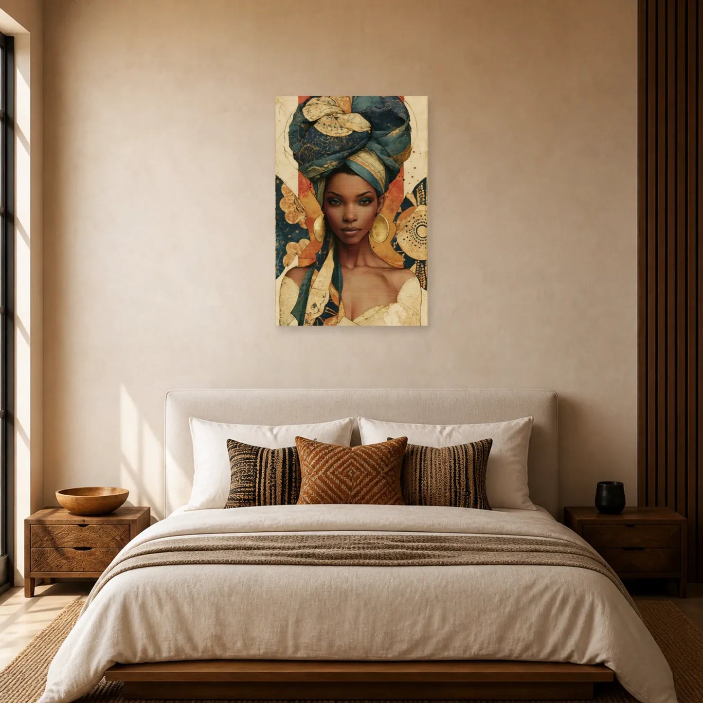 Tableau Femme Africaine Wax Terracotta dans une chambre - Art Virtuoso