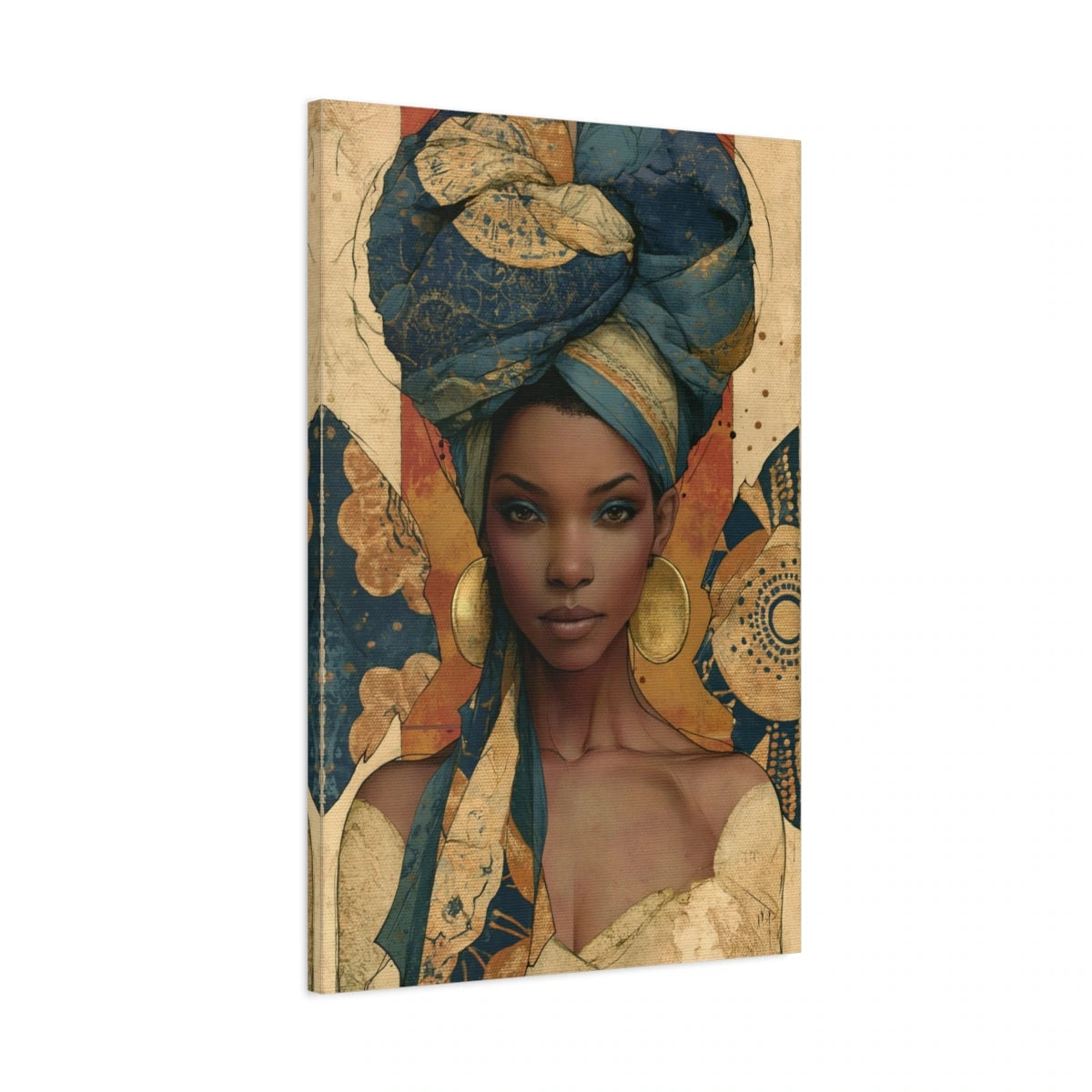 Tableau Femme Africaine Wax Terracotta - toile 3D avec bords imprimés - Art Virtuoso