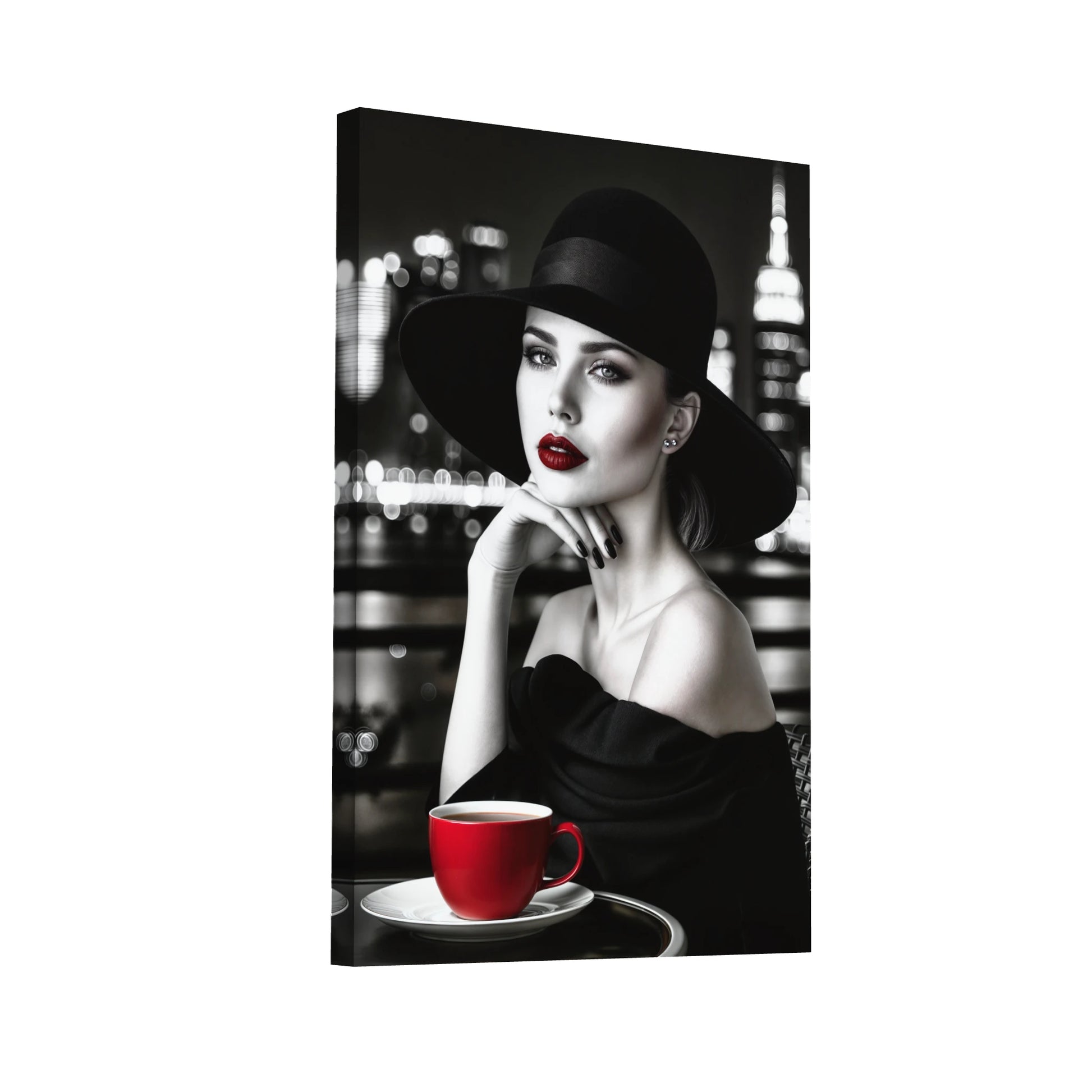 Product Hero 3D WebP Tableau Femme au Chapeau Noir - Art Virtuoso