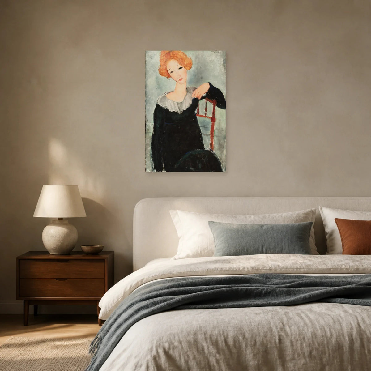 Tableau Femme aux cheveux roux – Amedeo Modigliani dans une chambre - Art Virtuoso