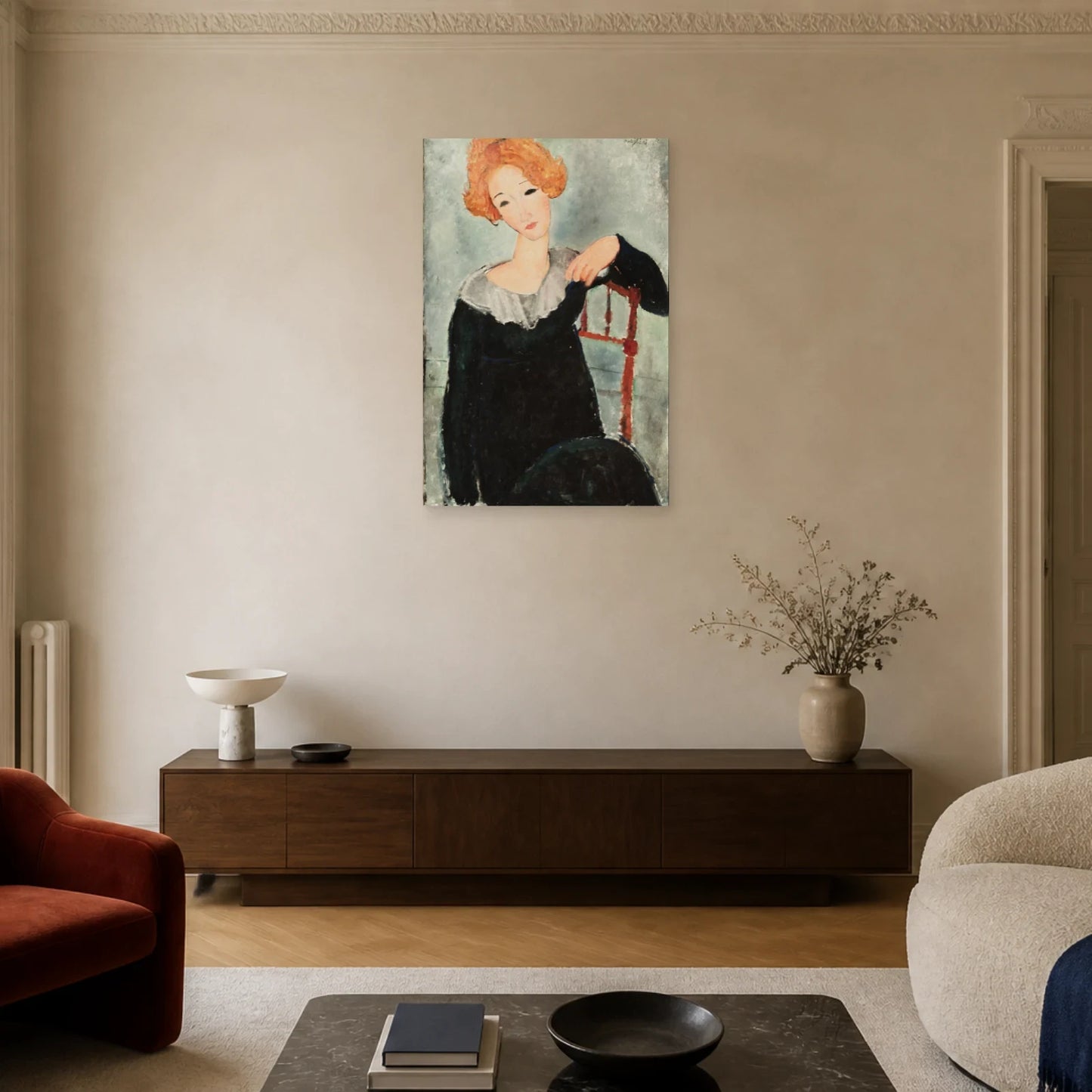 Tableau Femme aux cheveux roux – Amedeo Modigliani dans un salon - Art Virtuoso