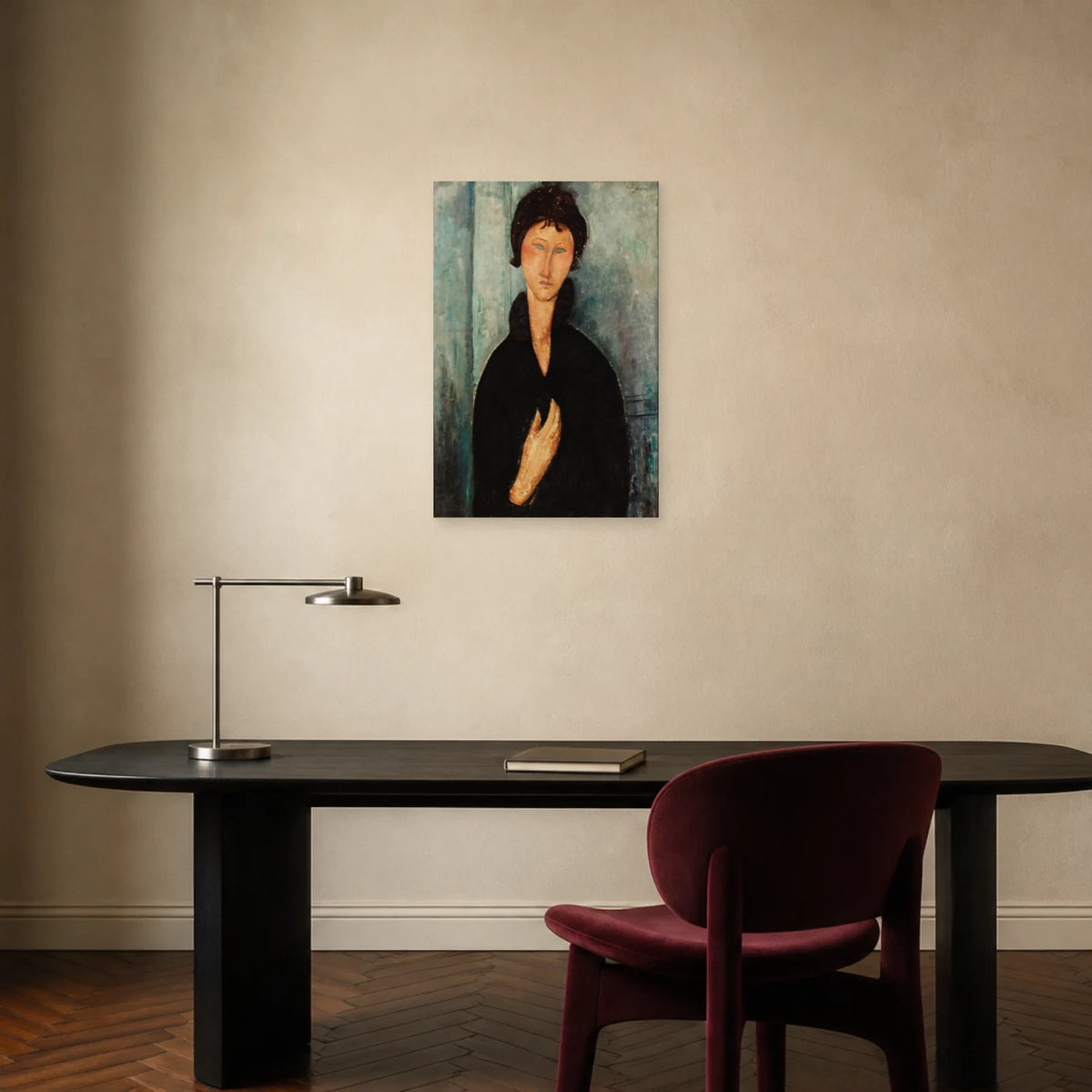 Tableau Femme aux yeux bleus – Amedeo Modigliani dans un bureau - Art Virtuoso