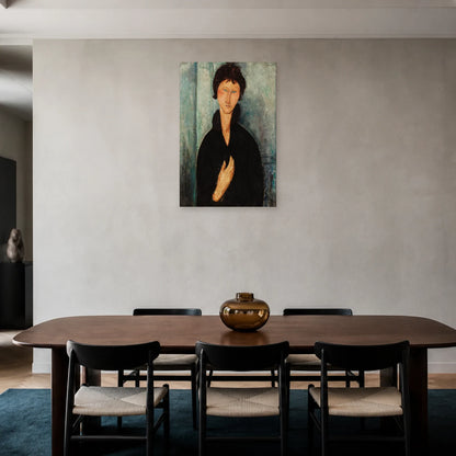 Tableau Femme aux yeux bleus – Amedeo Modigliani dans une salle à manger - Art Virtuoso