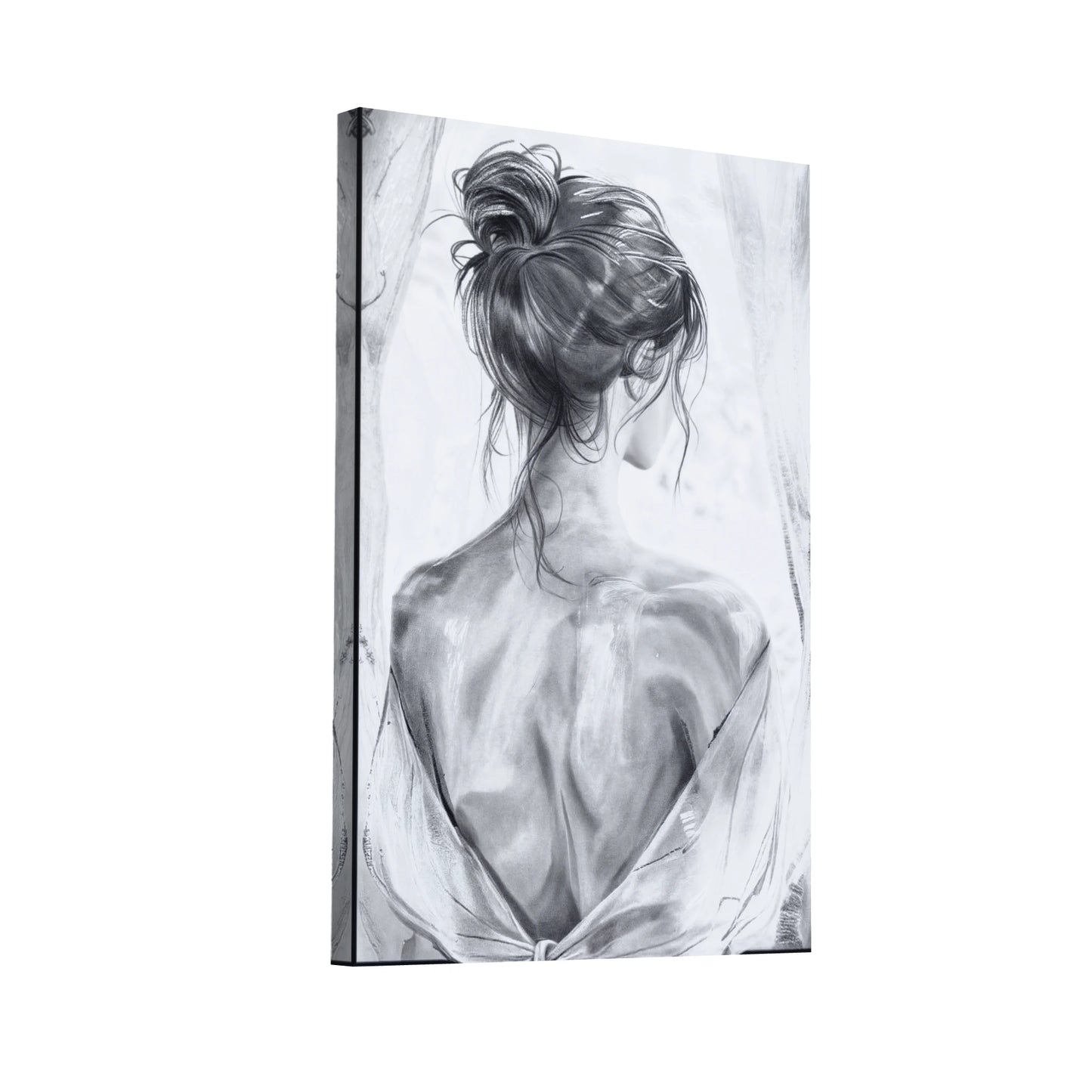 Product Hero 3D WebP Tableau Femme de Dos Noir et Blanc - Élégance Éthérée - Art Virtuoso