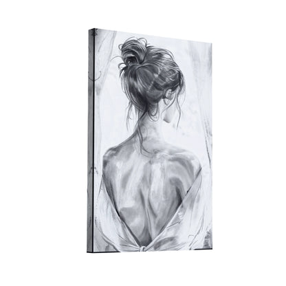 Product Hero 3D WebP Tableau Femme de Dos Noir et Blanc - Élégance Éthérée - Art Virtuoso