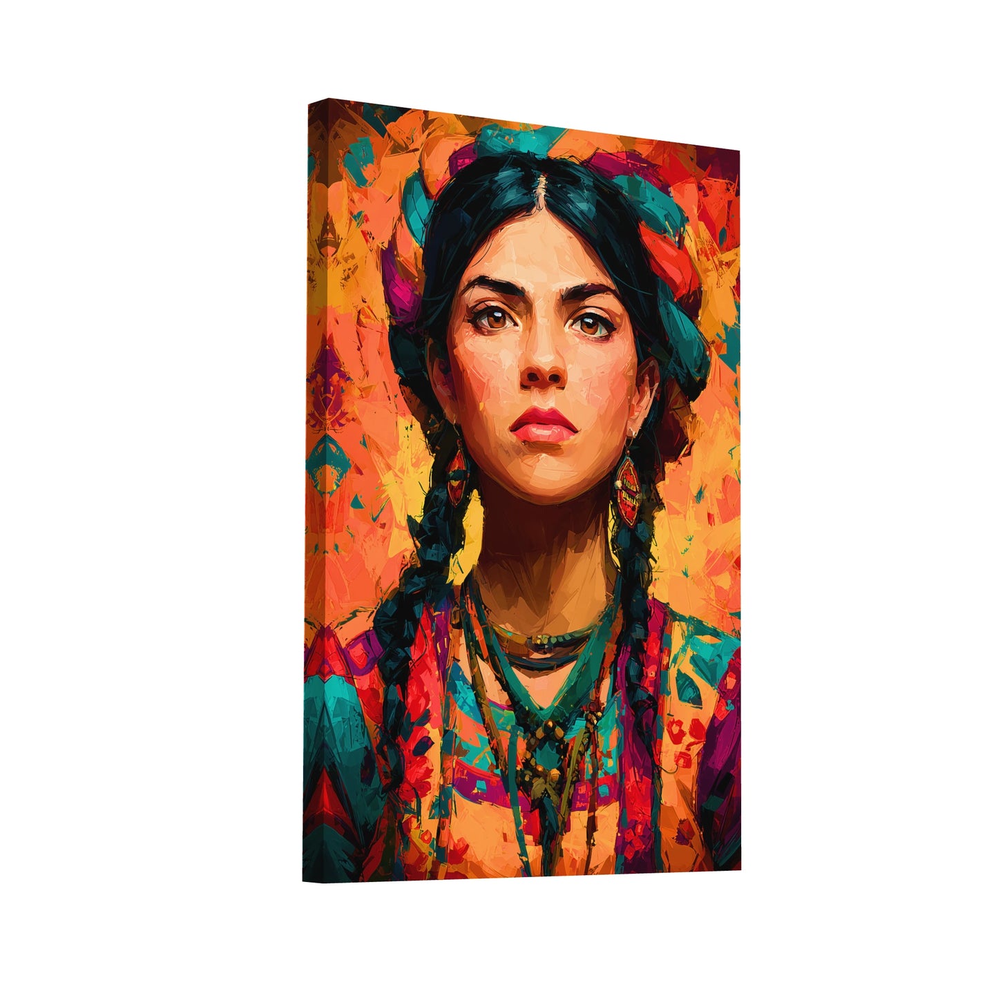 Product Hero 3D WebP Tableau Femme Mexicaine - Portrait Traditionnel - Art Virtuoso