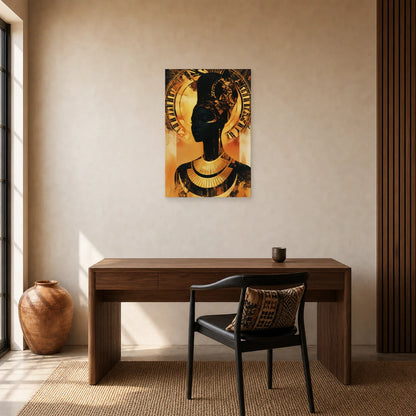 Tableau Femme Noire Dorée Wax dans un bureau - Art Virtuoso