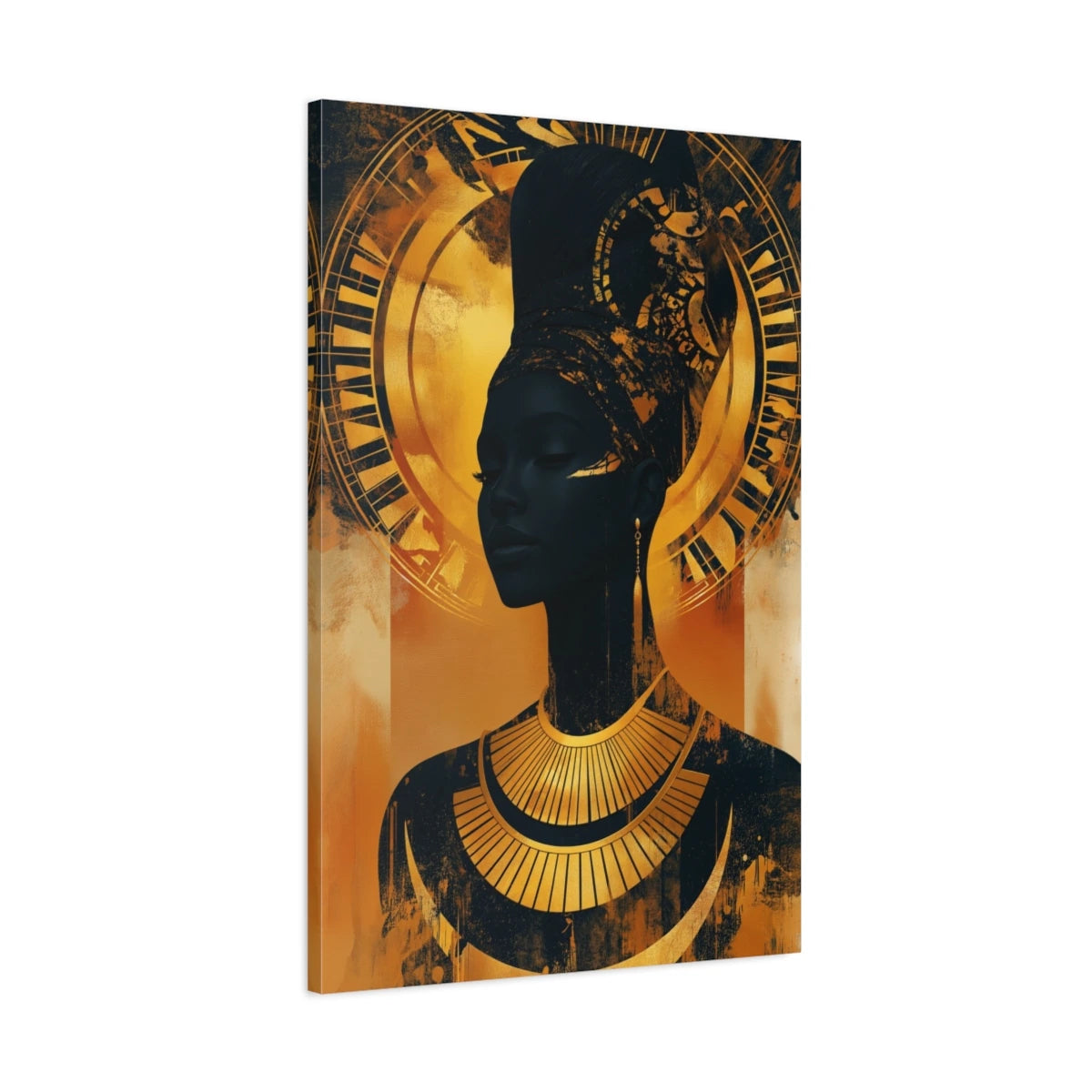 Tableau Femme Noire Dorée Wax - toile 3D avec bords imprimés - Art Virtuoso