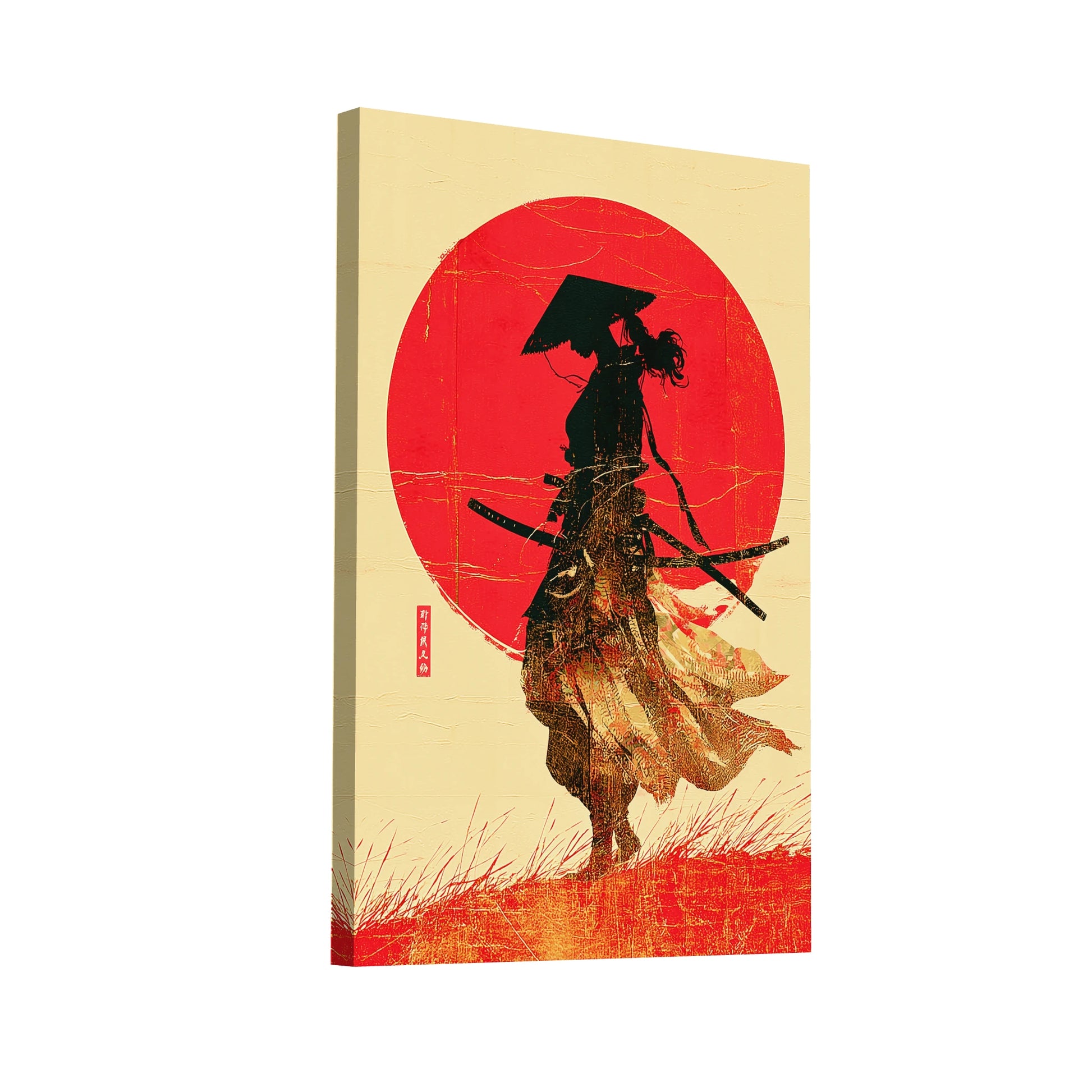 Product Hero 3D WebP Tableau Femme Samouraï – Danse du Soleil Rouge - Art Virtuoso