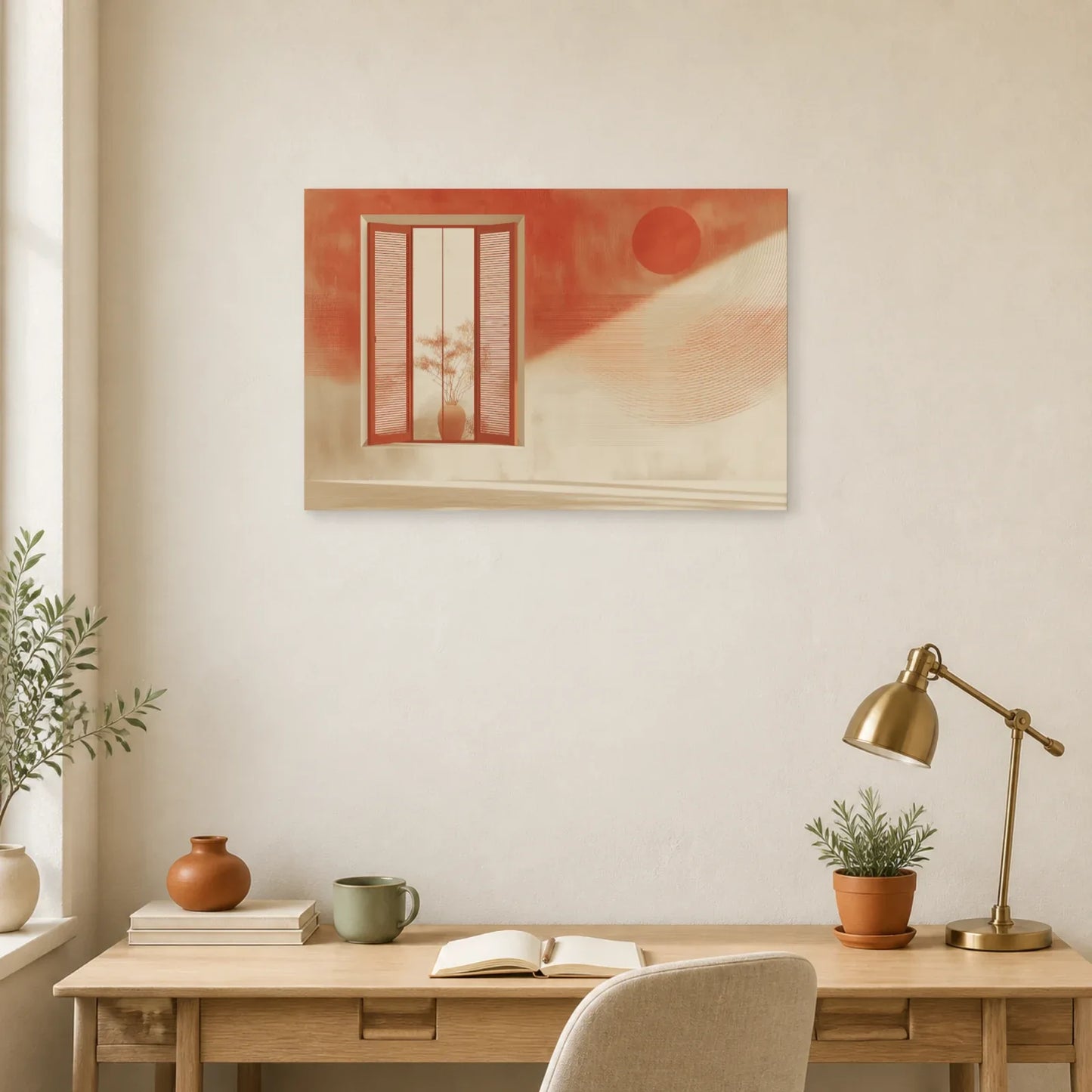 Tableau Fenetre Mediterraneenne Terracotta dans un bureau - Art Virtuoso