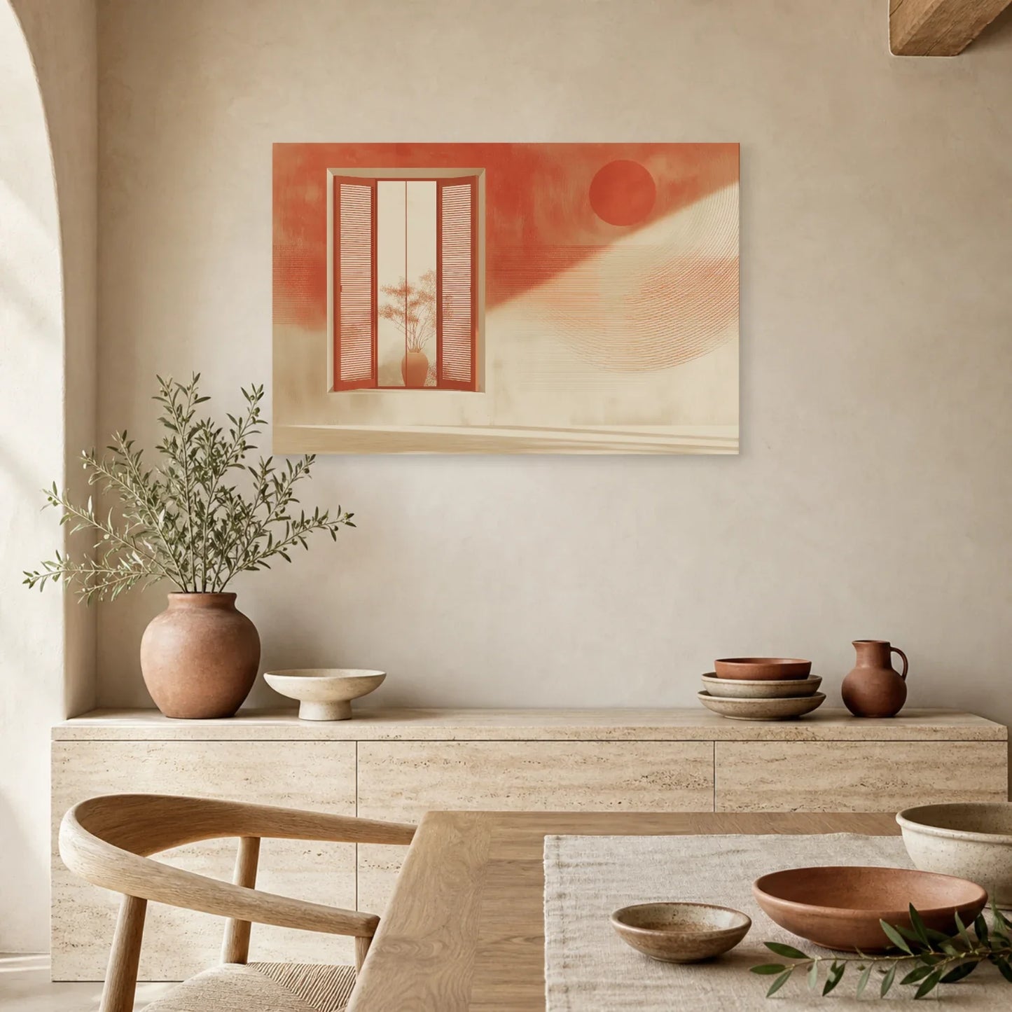 Tableau Fenetre Mediterraneenne Terracotta dans une cuisine - Art Virtuoso