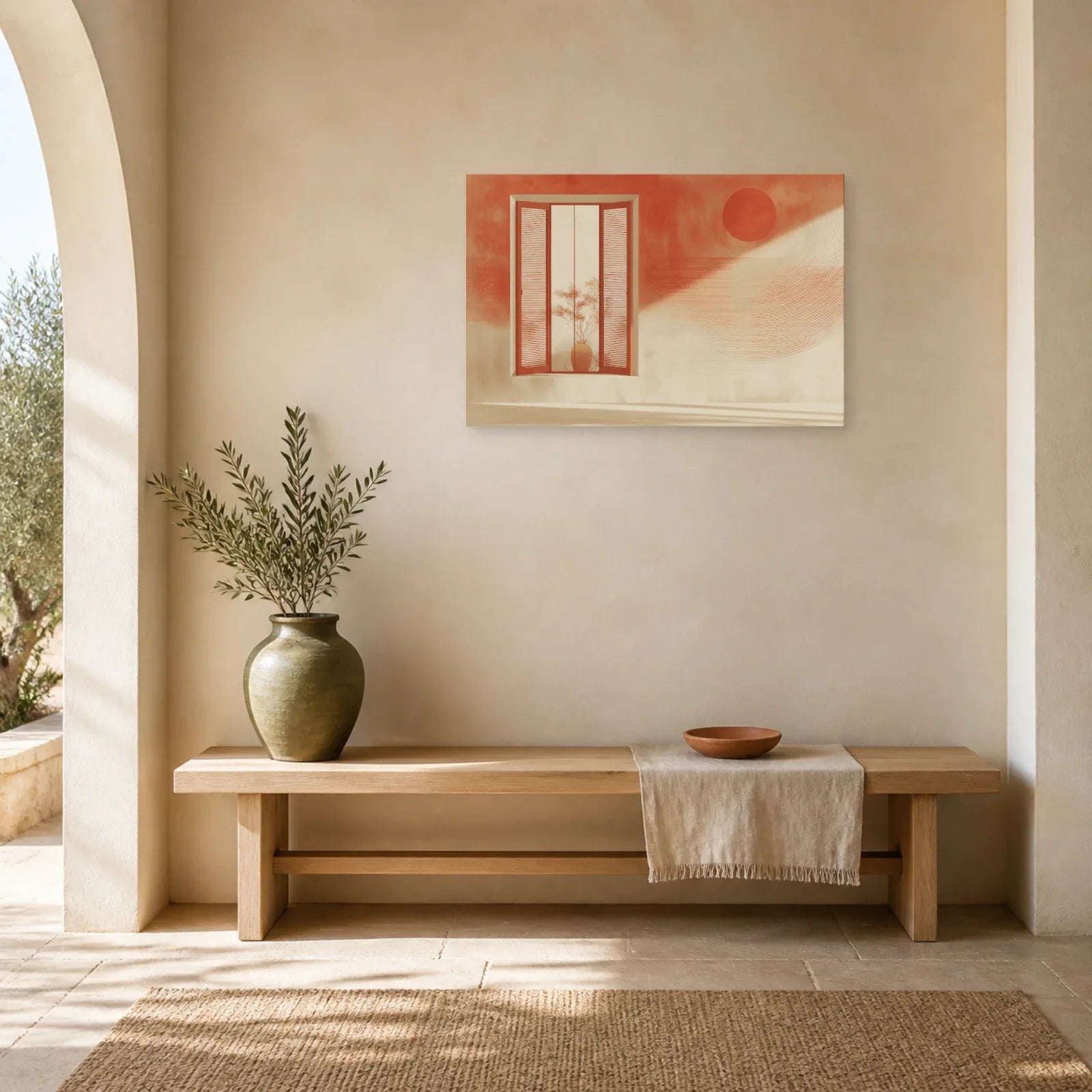 Tableau Fenetre Mediterraneenne Terracotta dans une entree ou un couloir - Art Virtuoso