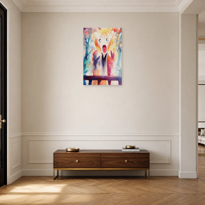 Tableau Le Cri revisité présenté dans une entrée contemporaine