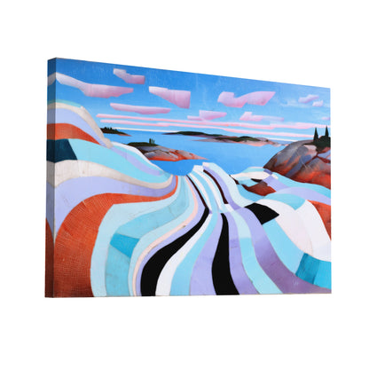Product Hero 3D WebP Tableau Fjord Pastel – rubans turquoise et corail au-delà des flots arctiques - Art Virtuoso