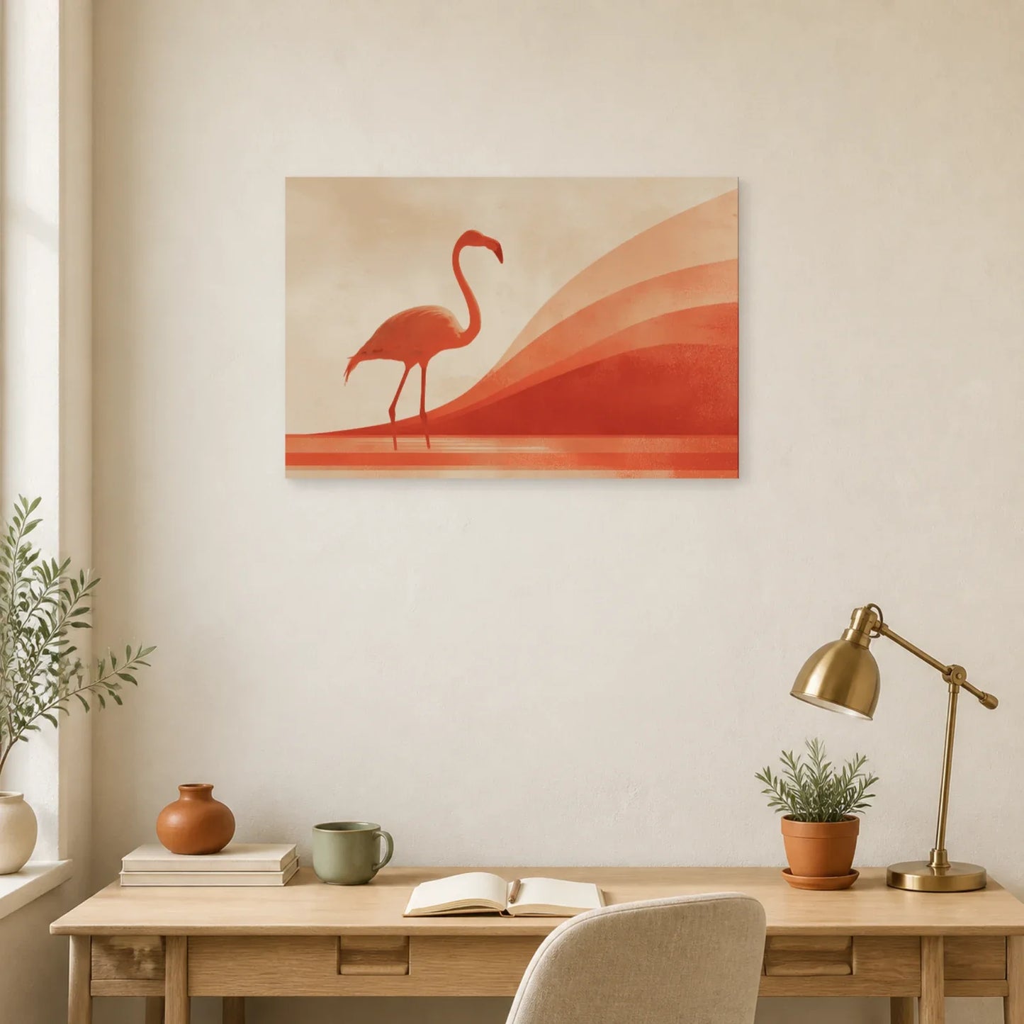 Tableau Flamant Rose Terracotta dans un bureau - Art Virtuoso
