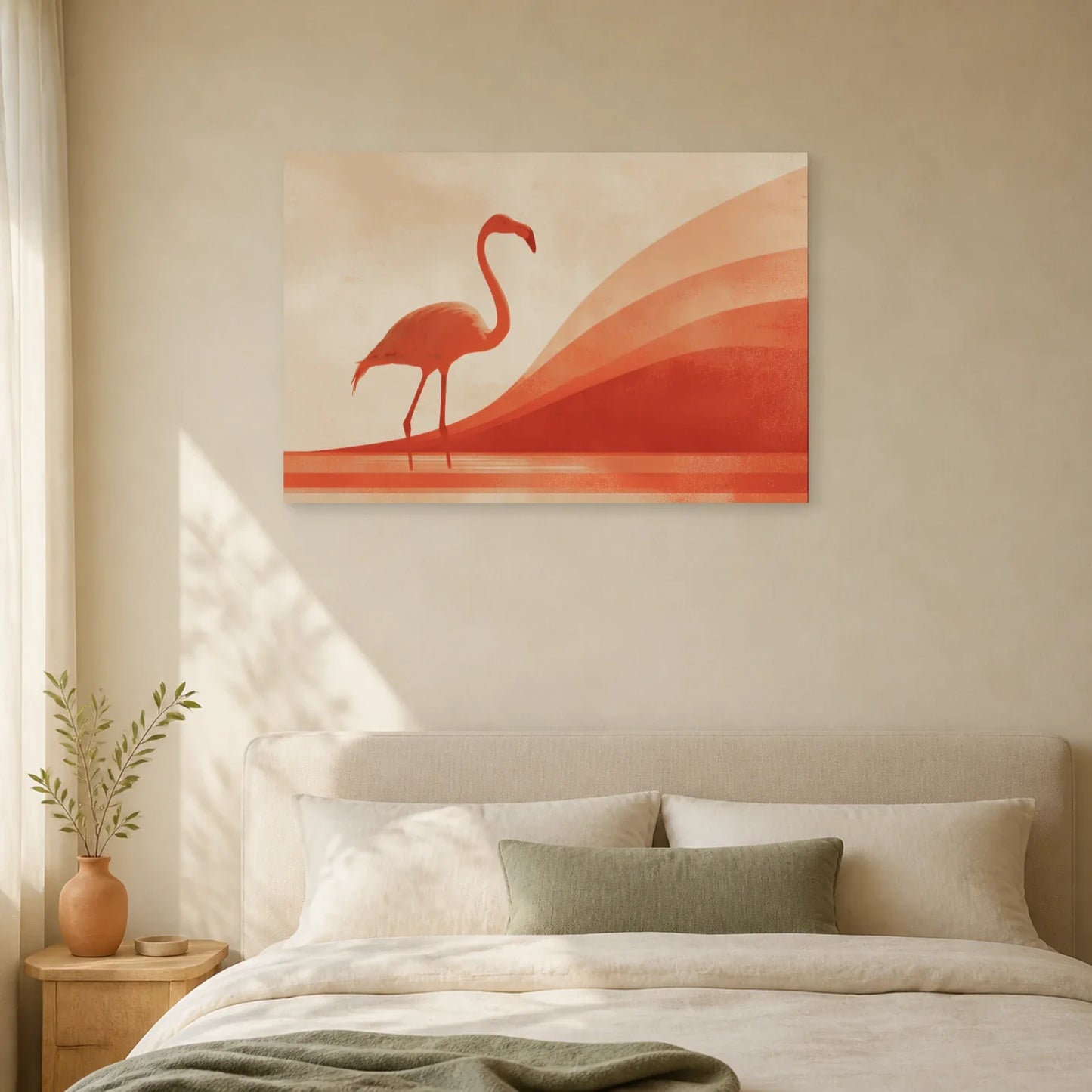 Tableau Flamant Rose Terracotta dans une chambre - Art Virtuoso