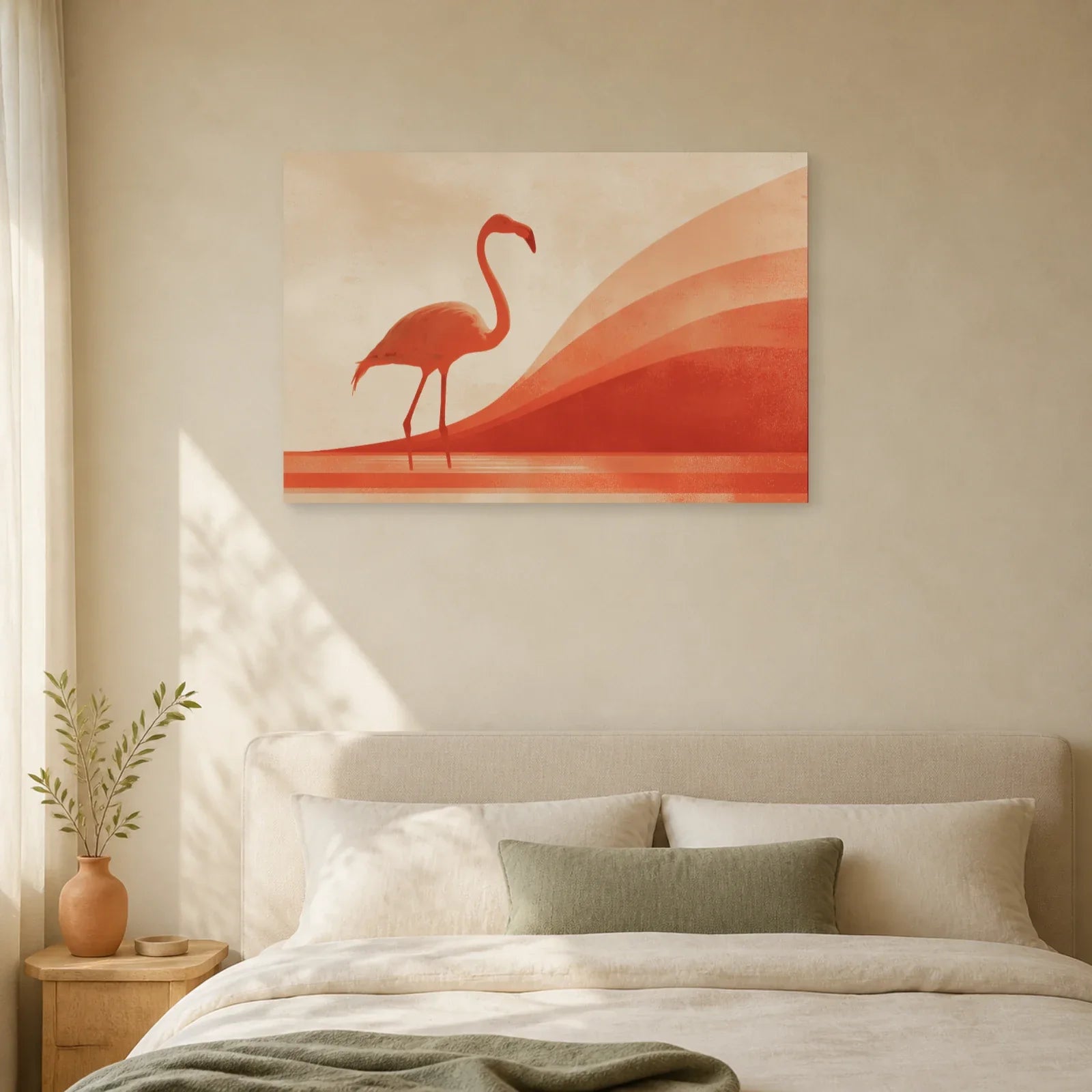 Tableau Flamant Rose Terracotta dans une chambre - Art Virtuoso