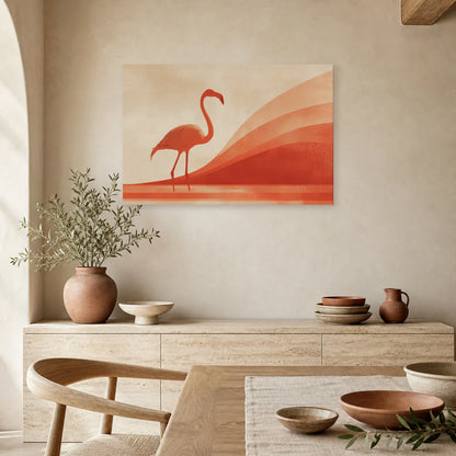 Tableau Flamant Rose Terracotta dans une cuisine - Art Virtuoso