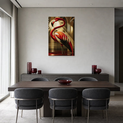 Tableau animalier Art Déco vertical présenté dans une salle à manger